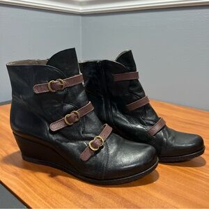 Eric Michael Black and Brown Ankle Boots with Buckle Details
